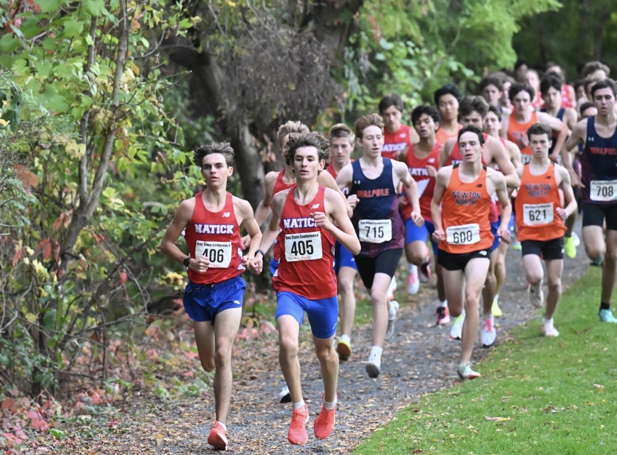 Runners at the 2025 Natick, Newton North and Walpole cross country tri-meet